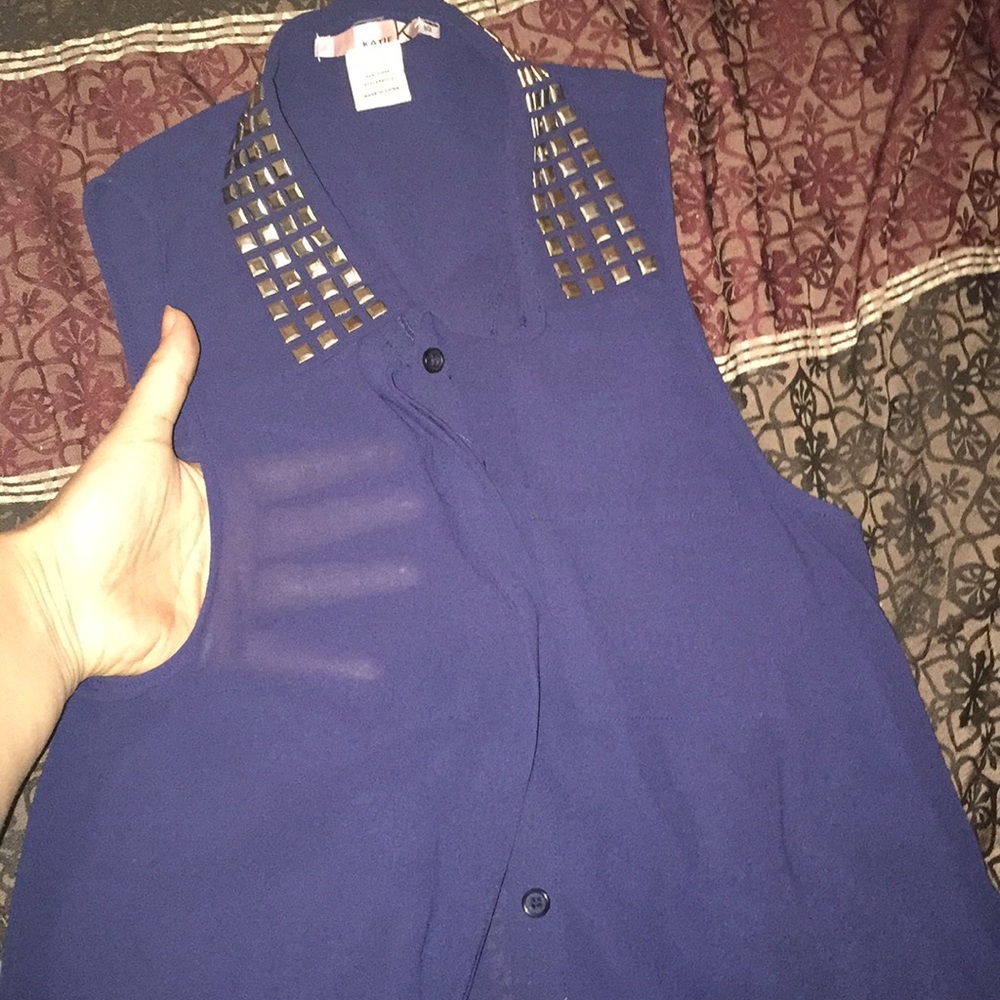 Blue see through shirt w/studded collar